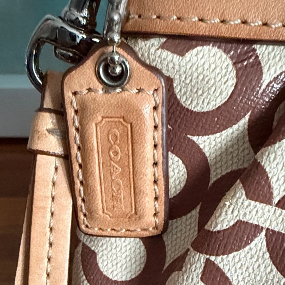 Coach Signature Brown and Cream Wristlet - Picture 3 of 8